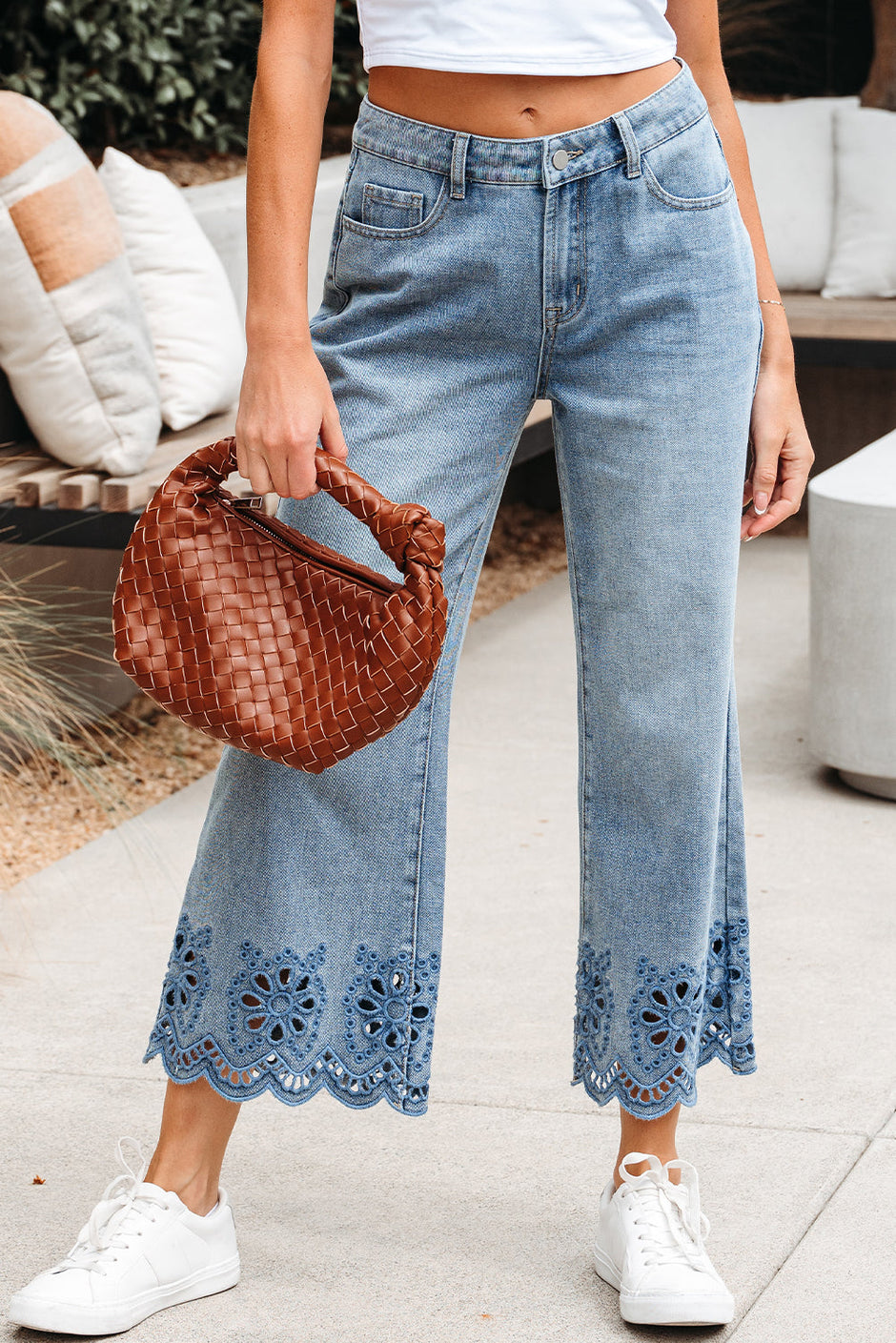 Juliette Embroidered Cropped Wide Leg High Waist Jeans - SwagglyLife Home & Fashion